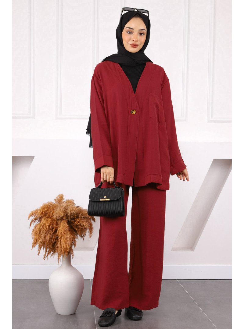 İmaj Butik Bordo Tek Düğmeli Ceket Pantolonlu Takım