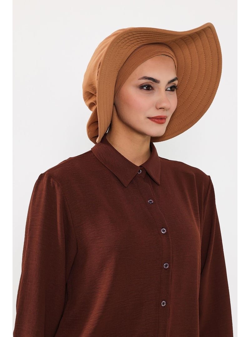 Aisha`s Design 4a Camel Türban Üzeri Aerobin Pratik Tak Çık Fiyonklu Şapka,sp 4a,sp