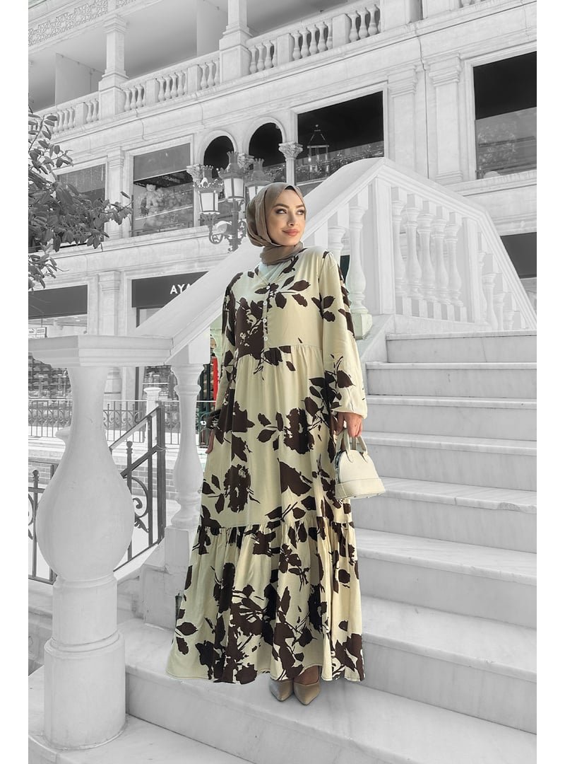 Liz Butik Kahverengi Avşa Desenli̇ Elbi̇se