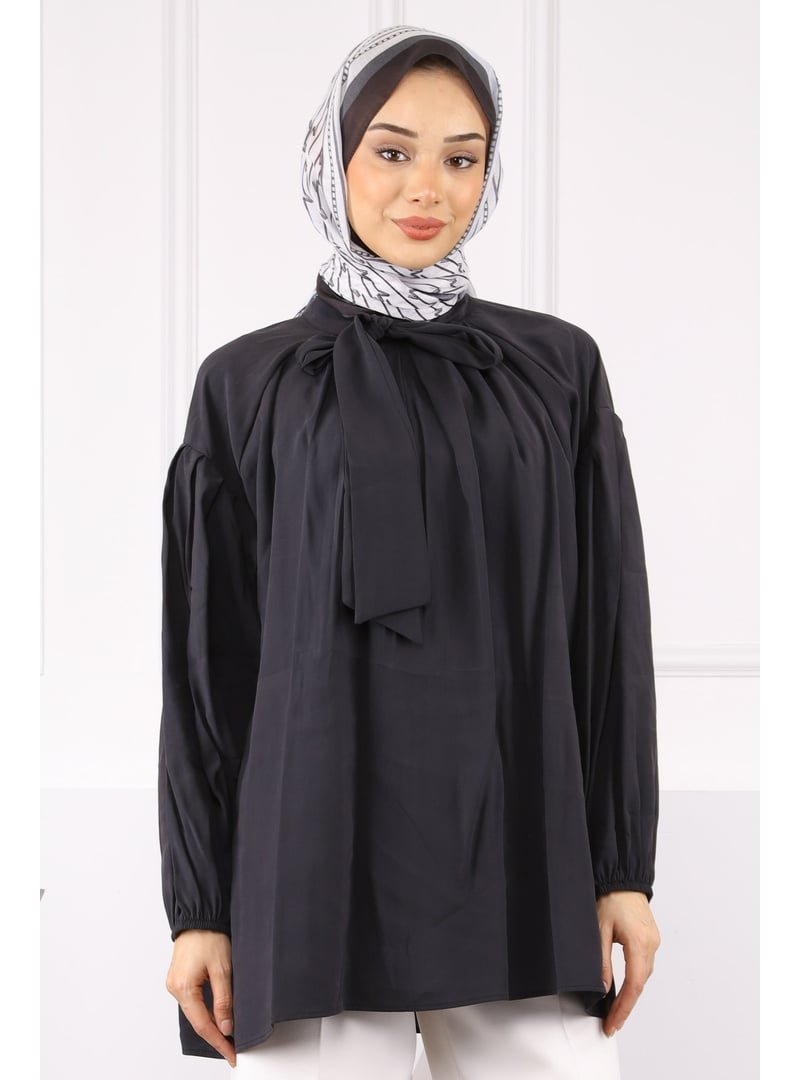 İmaj Butik Siyah Yaka Detaylı Balon Kol Tunik