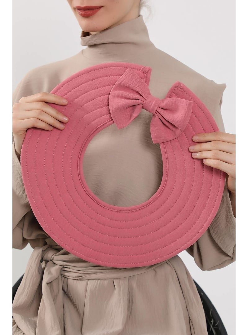 Aisha`s Design 4a Koyu Pembe Türban Üzeri Aerobin Pratik Tak Çık Fiyonklu Şapka,sp 4a,sp