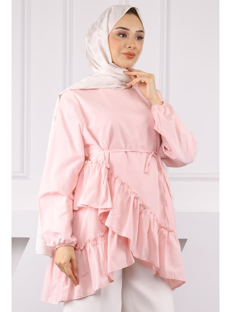 İmaj Butik Pudra Eteği Katlı Fırfırlı Tunik
