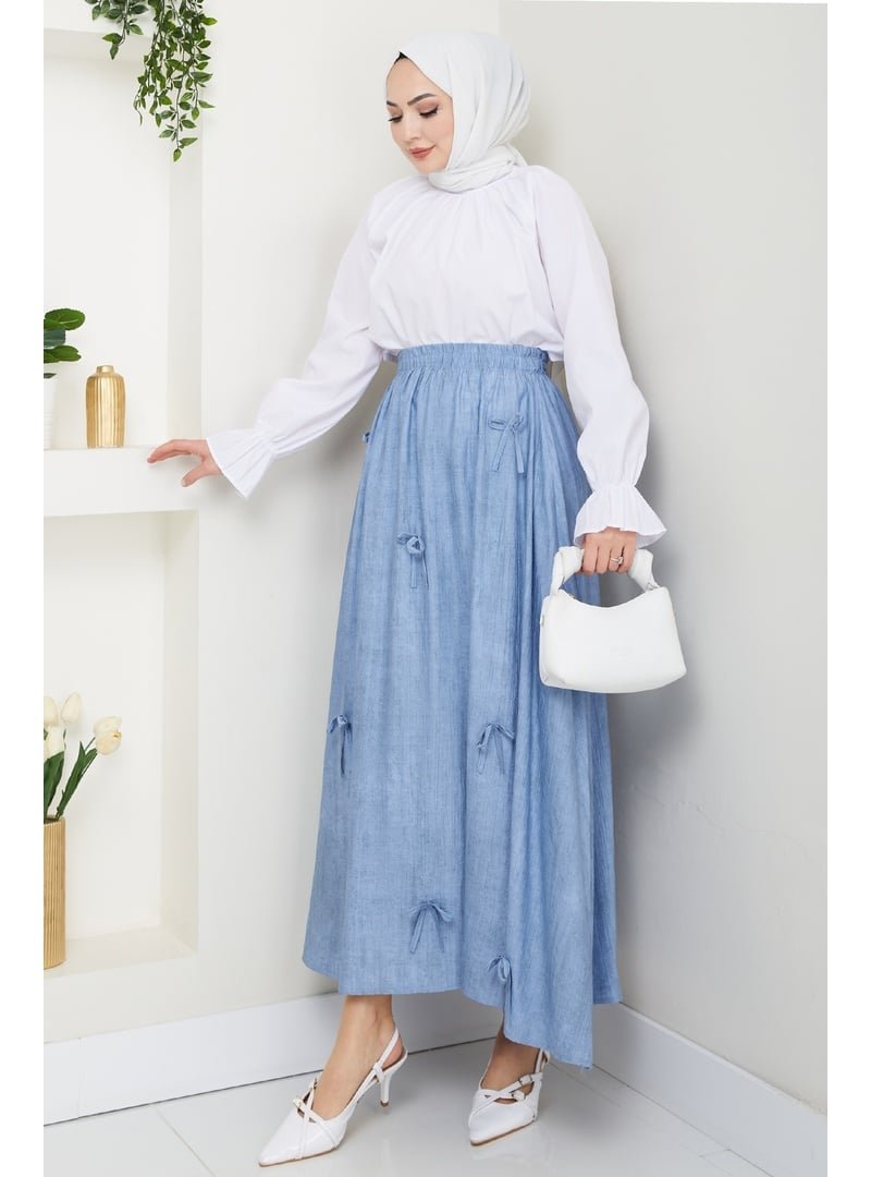 InStyle Fiyonk Detay Beli Lastikli Bebe Mavisi Etek