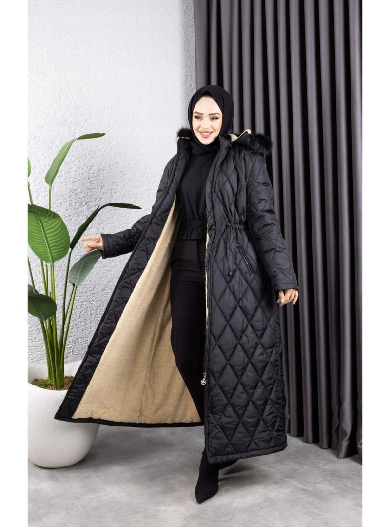 Harmatime butik Uzun İçi Kürklü Kapişonlu Kapitone Mont