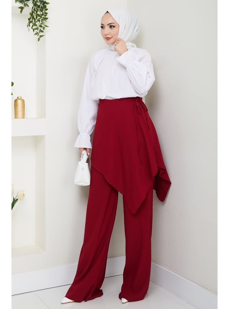 InStyle Çapraz Bağlama Detaylı Bordo Krep Pantolon