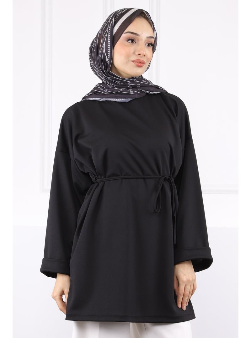 İmaj Butik Siyah Beli İpli Krep Tunik