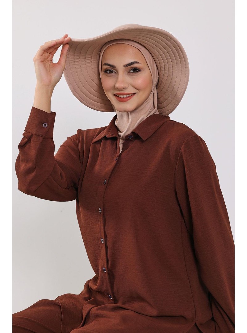Aisha`s Design Açık Vizon Türban Üzeri Penye Pratik Tak Çık Fiyonklu Şapka,sp 4,sp