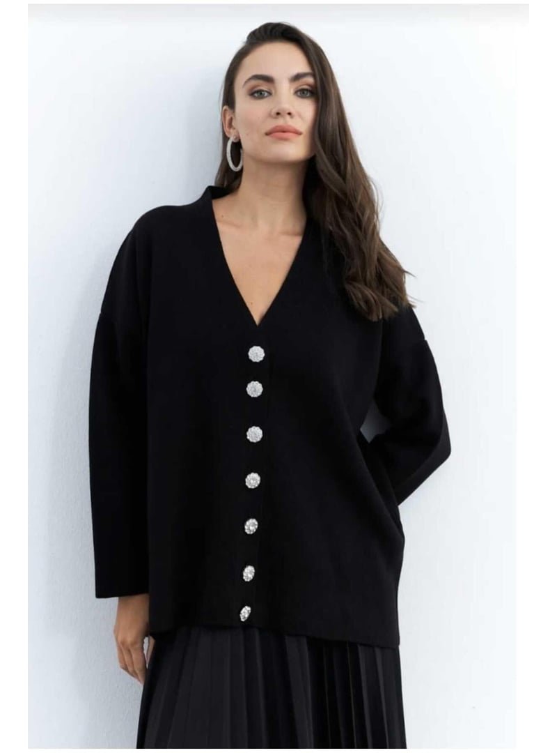 Harmatime butik Taşlı Düğmeli Triko Hırka