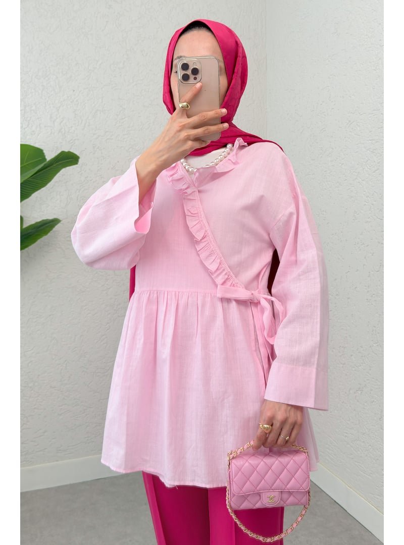 Salih Çelebi Pembe Yandan Bağlamalı Tunik