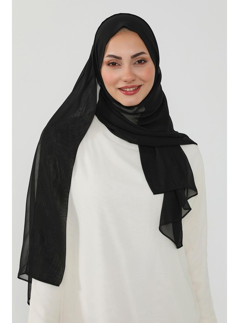 Aisha`s Design Siyah Penye İç Boneli Pratik Şifon Şal,ps