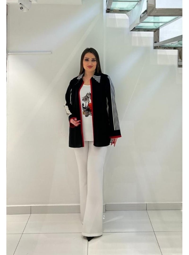De White`s Beyaz Büyük Beden Li Çizgili Ceket Ve Pantolonlu Takım