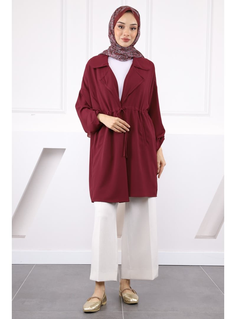 İmaj Butik Bordo Kruvaze Yaka Büzgülü Ceket