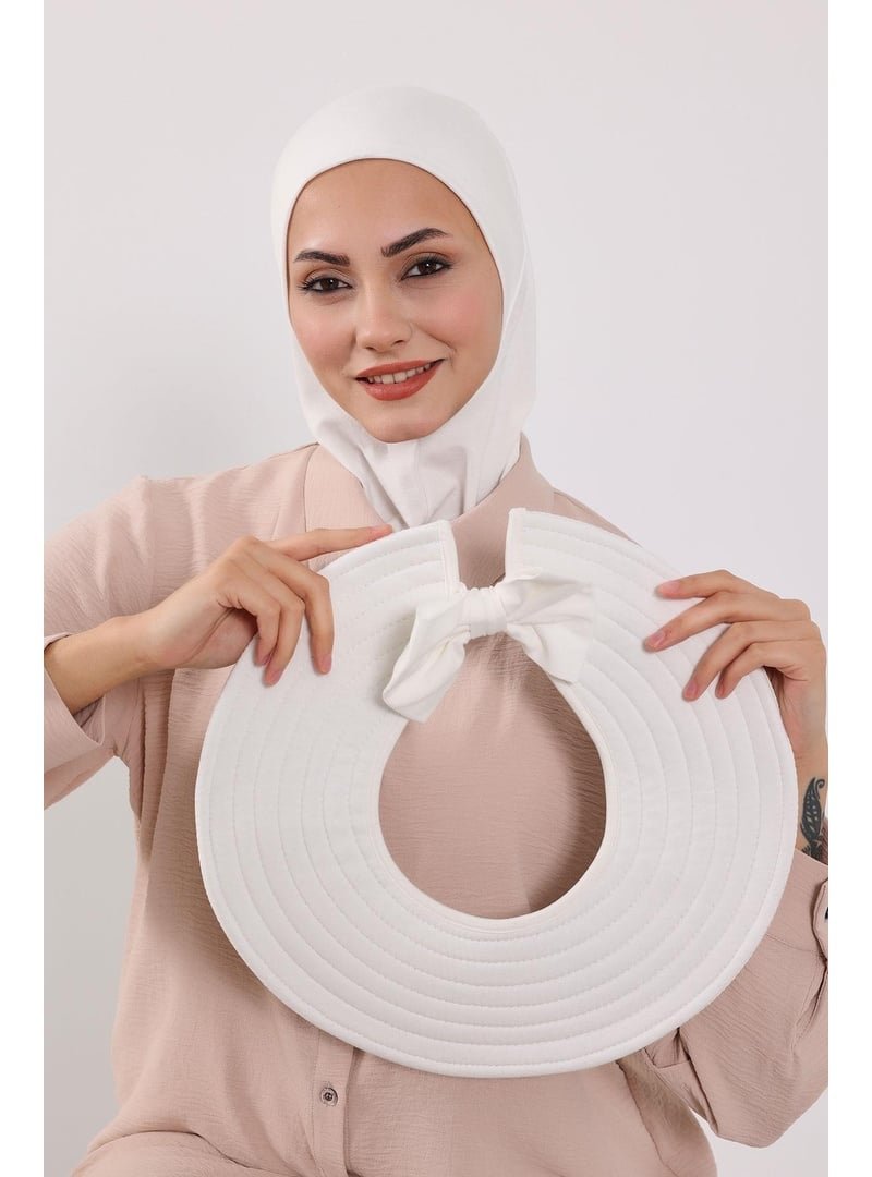 Aisha`s Design Krem Türban Üzeri Penye Pratik Tak Çık Fiyonklu Şapka,sp 4,sp