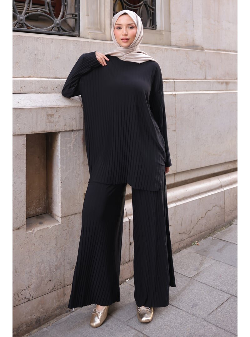 İmaj Butik Siyah Piliseli Sandy Tunik Pantolon Takım