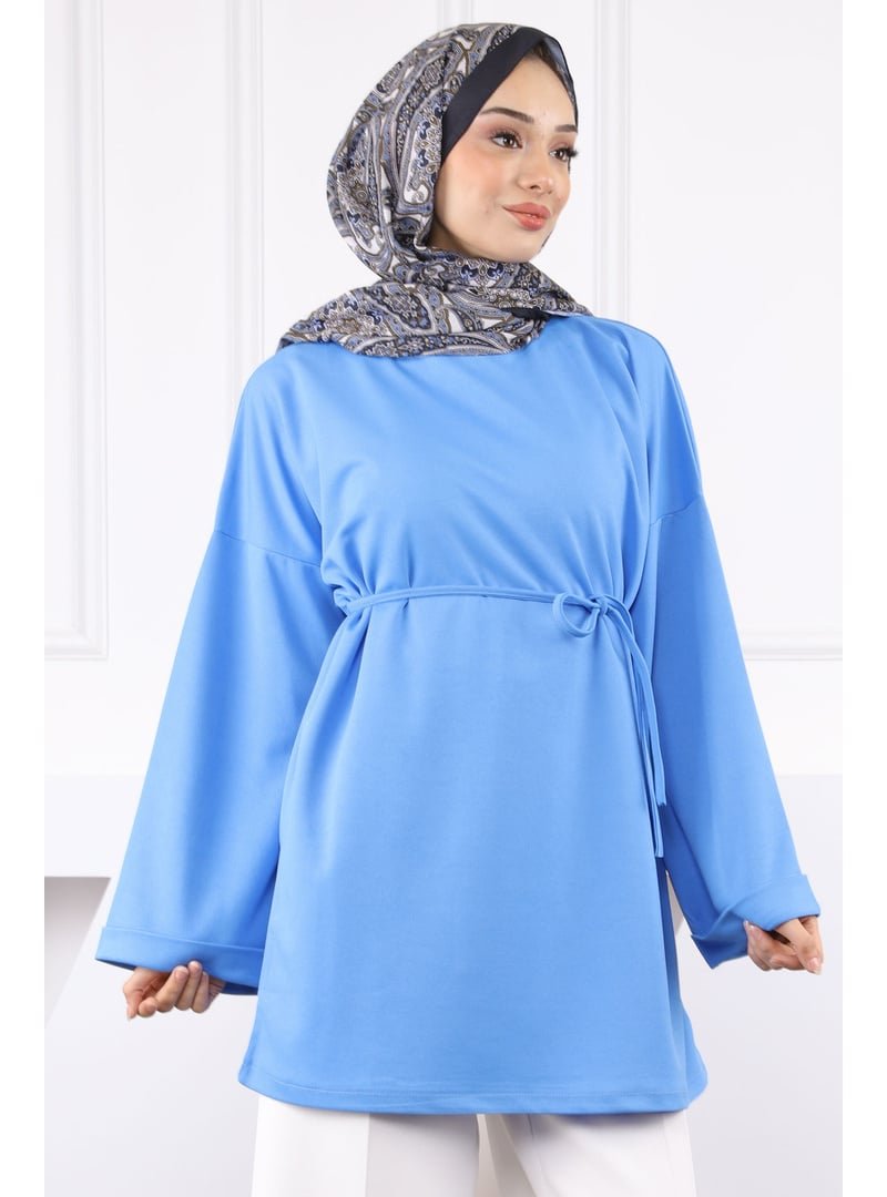 İmaj Butik Mavi Beli İpli Krep Tunik