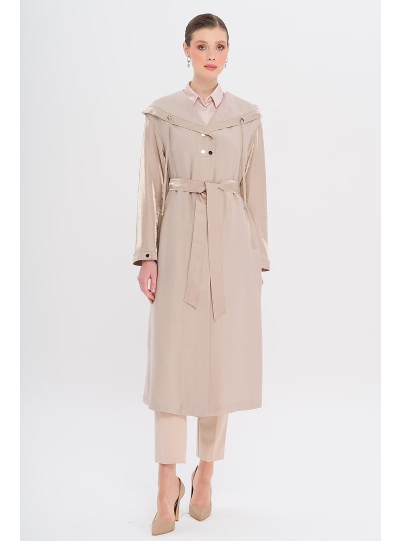 Olcay Kapüşonlu Çıt Detaylı Astarsız Kap Taş