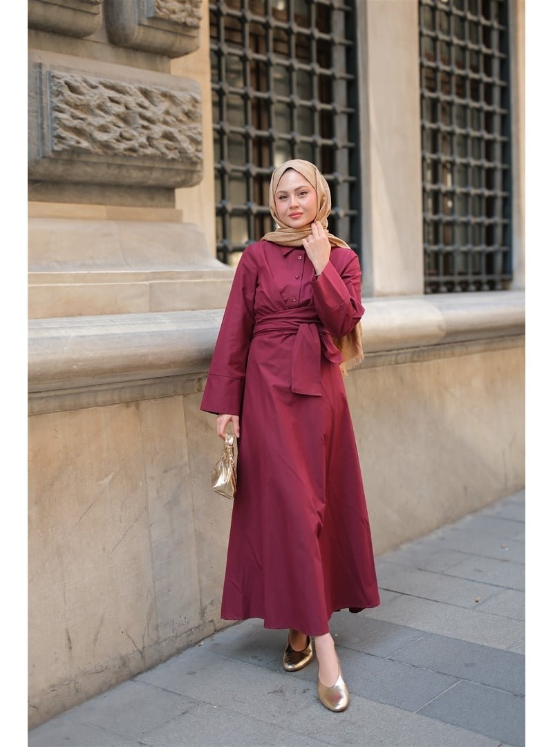 Locco Moda Bordo Önden Bağlamalı Elbise