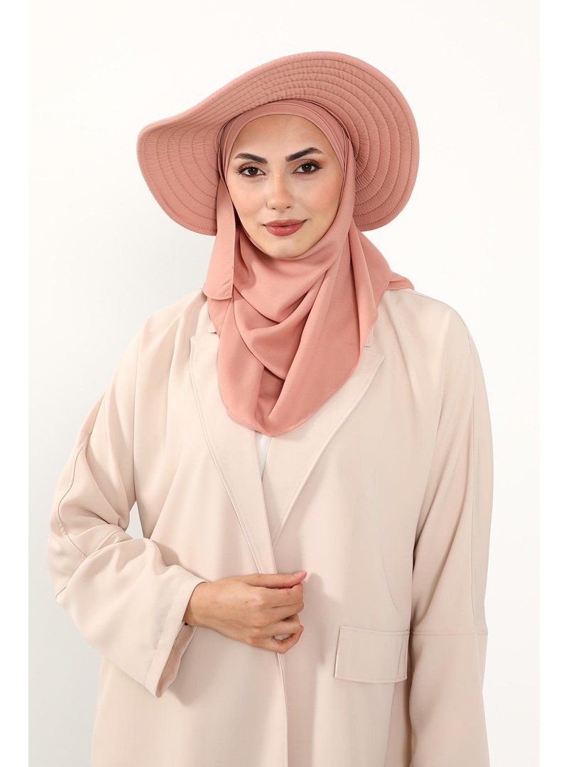 Aisha`s Design Kapiçino Çıkarılabilir Arkası Fiyonklu Şapkalı Pratik Krep Şal Türban,ss