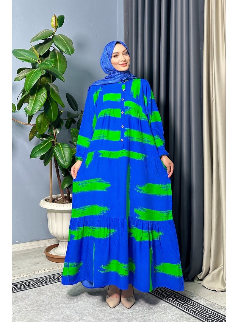Liz Butik Mavi Velsa Desenli Elbise