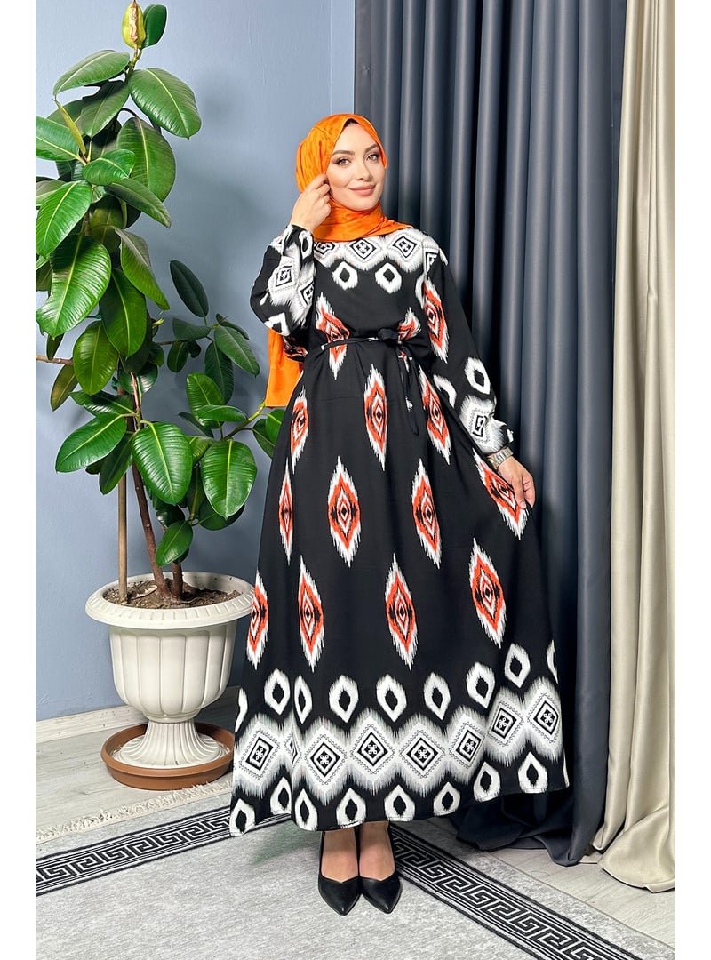 Liz Butik Turuncu Dubai Desenli Elbise