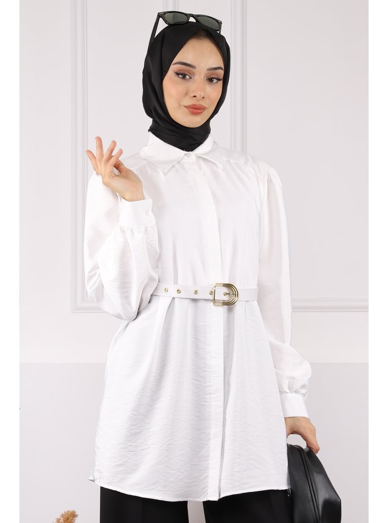 İmaj Butik Ekru Kemerli Modal Tunik