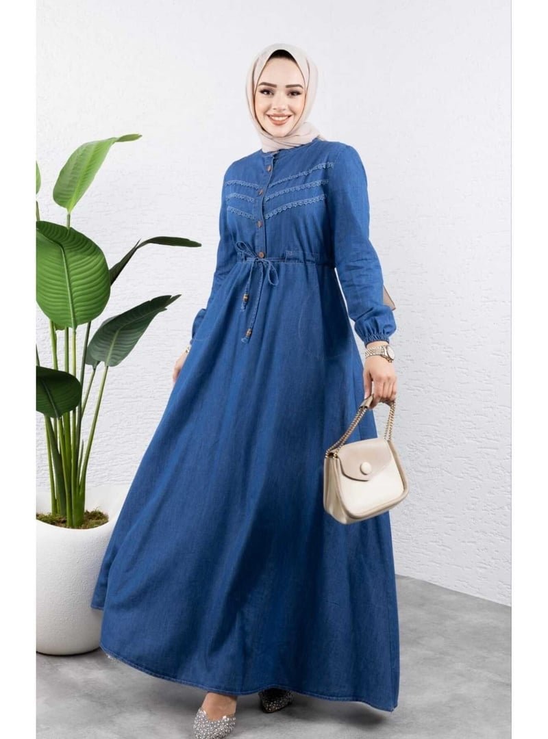 Harmatime butik Belden Sıkmalı Cepli Kot Elbise