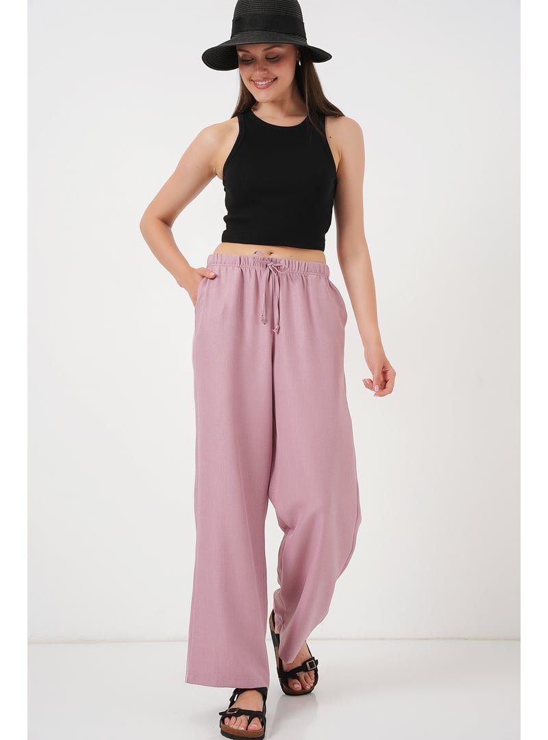 Bigdart Gül Kurusu Geniş Paça Keten Pantolon
