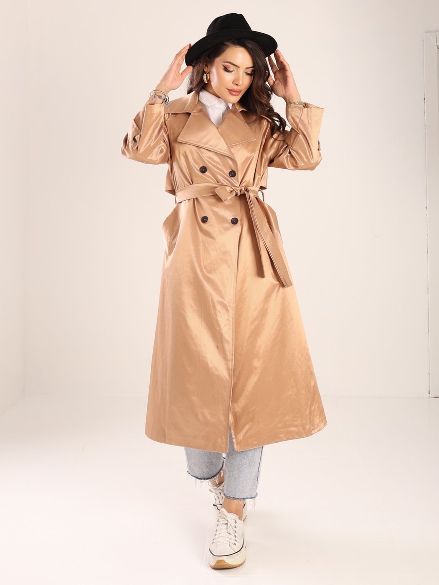 Sahra Afra Bakır Renk Creed Kadın Oversize Trençkot
