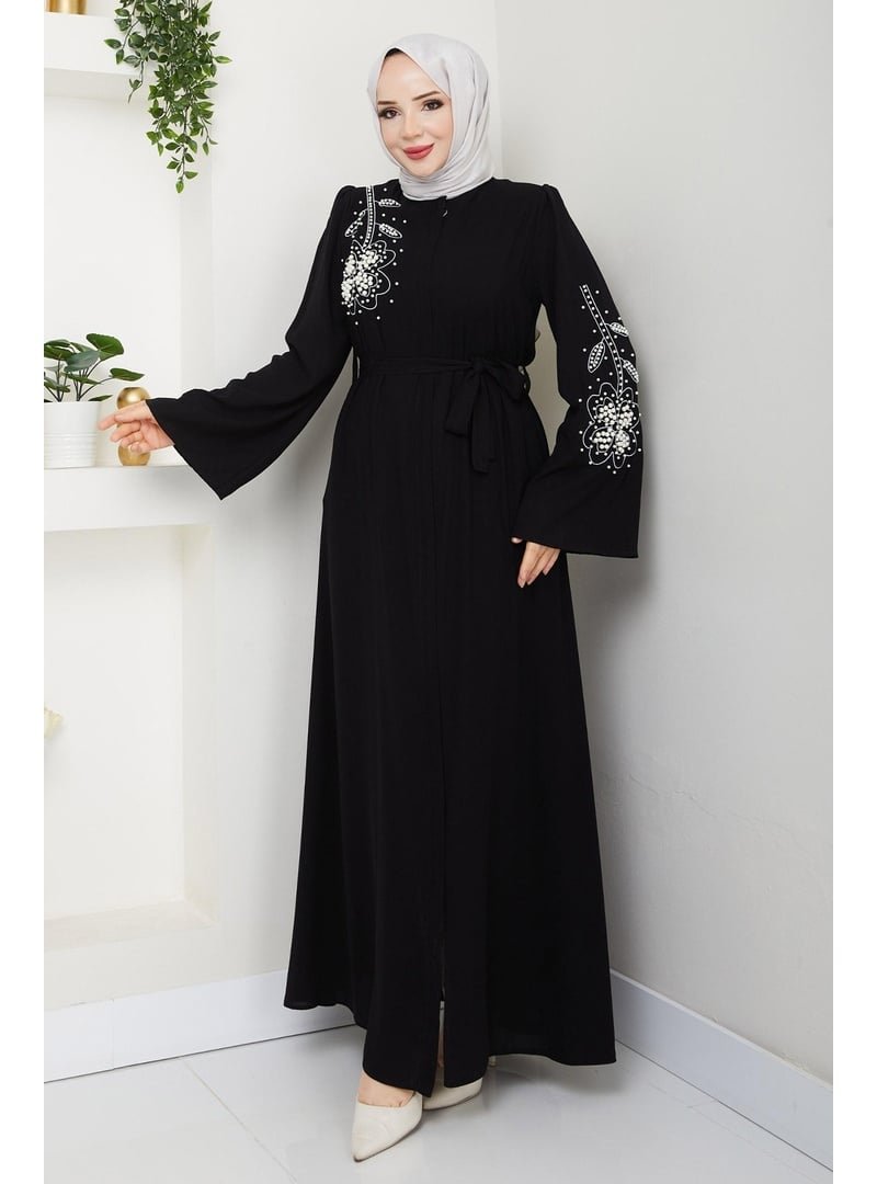 InStyle Beyaz İncili Siyah Ferace
