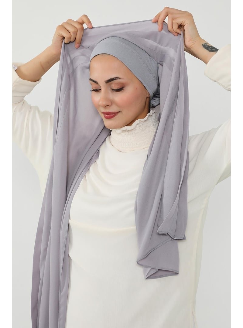 Aisha`s Design Gri Penye İç Boneli Pileli Krep Şal,ps