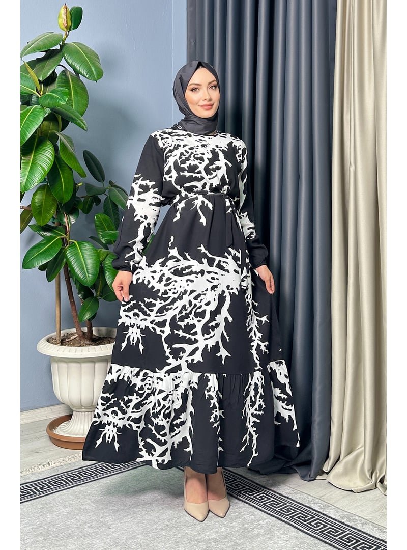 Liz Butik Beyaz Venedik Desenli Elbise