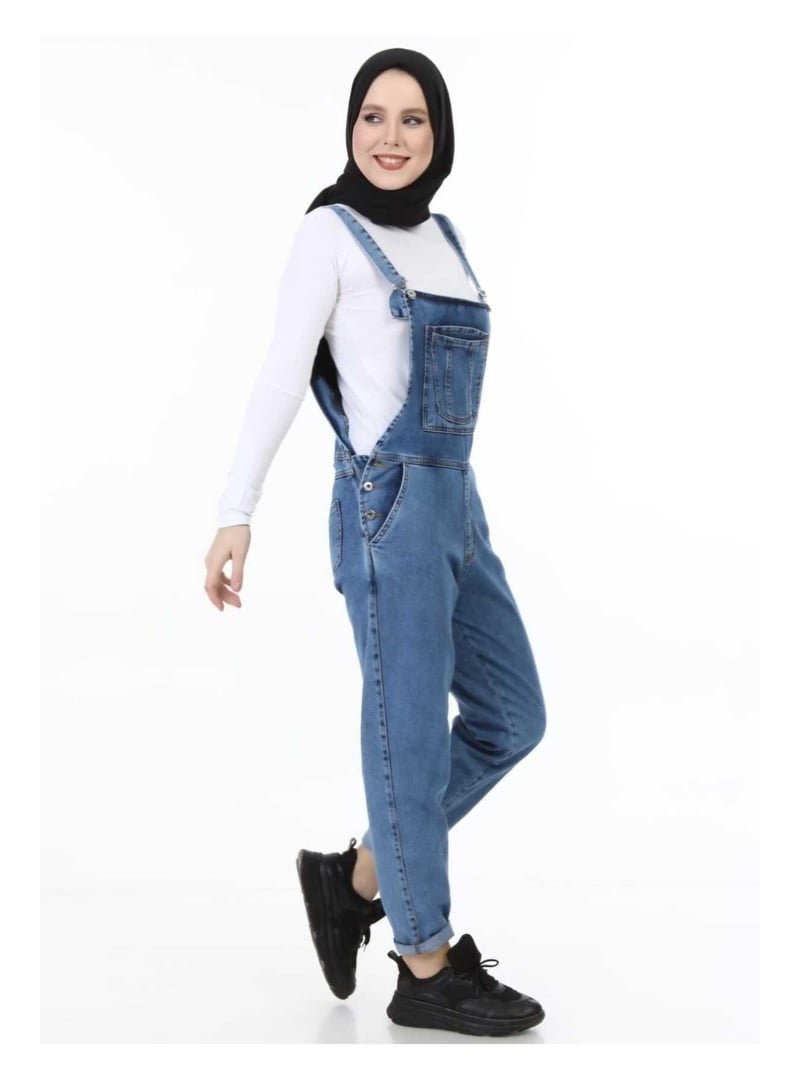 Harmatime butik Askılı Cepli Kot Tulumm