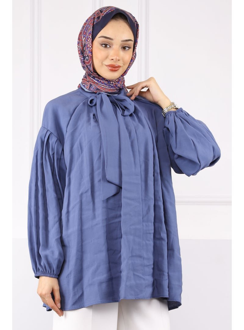 İmaj Butik İndigo Yaka Detaylı Balon Kol Tunik
