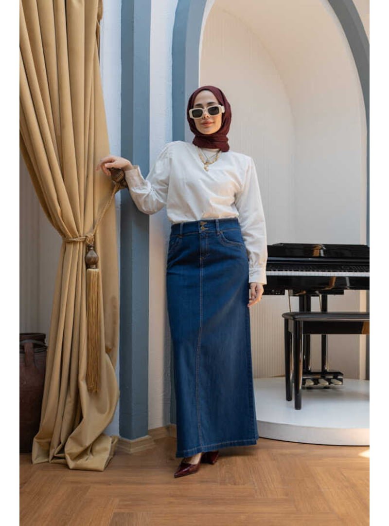 Neways Koyu Mavi Denim Etek