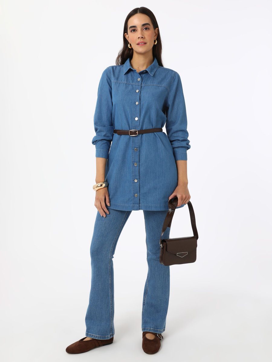Refka Düğme Detaylı Denim Tunik Acik Mavi