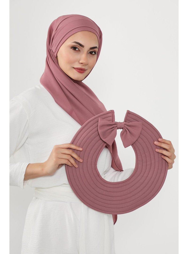 Aisha`s Design Gül Kurusu Çıkarılabilir Arkası Fiyonklu Şapkalı Pratik Krep Şal Türban,ss