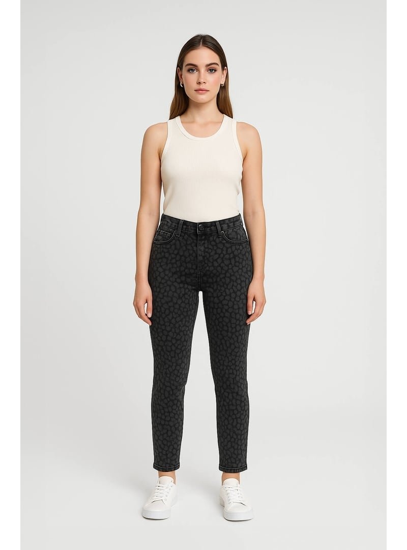 Markapia Slim Fit Normal Bel Desenli Likralı Gri Jean Pantolon