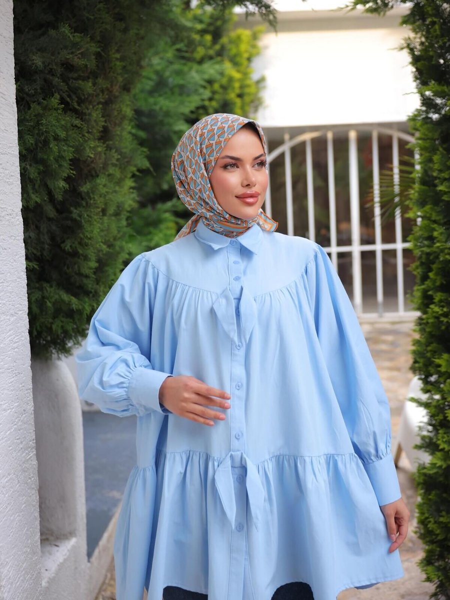 Nergis Neva Butik Fiyonklu Salaş Tunik Rahat Ve Şık Dökümlü Gömlek Modeli