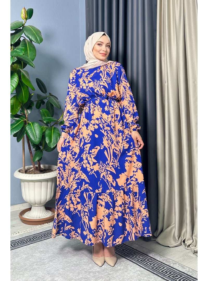 Liz Butik Mavi Hera Desenli Elbise
