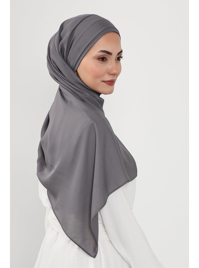 Aisha`s Design Antrasit Önü Pileli Tasarım Krep Pratik Şal,ps