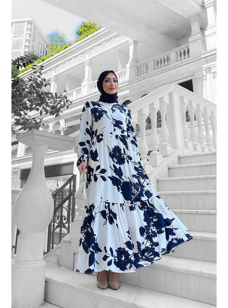 Liz Butik Lacivert Avşa Desenli̇ Elbi̇se