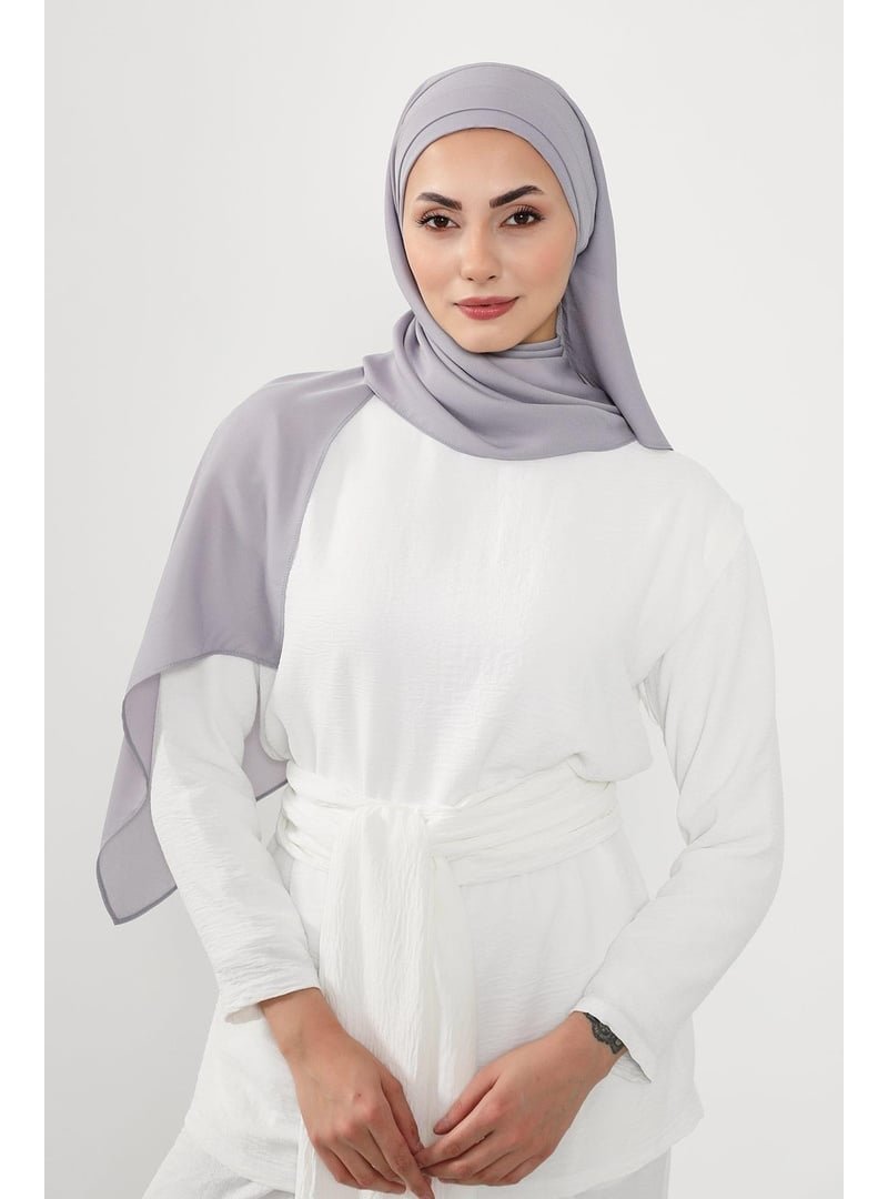 Aisha`s Design Gri Önü Pileli Tasarım Krep Pratik Şal,ps