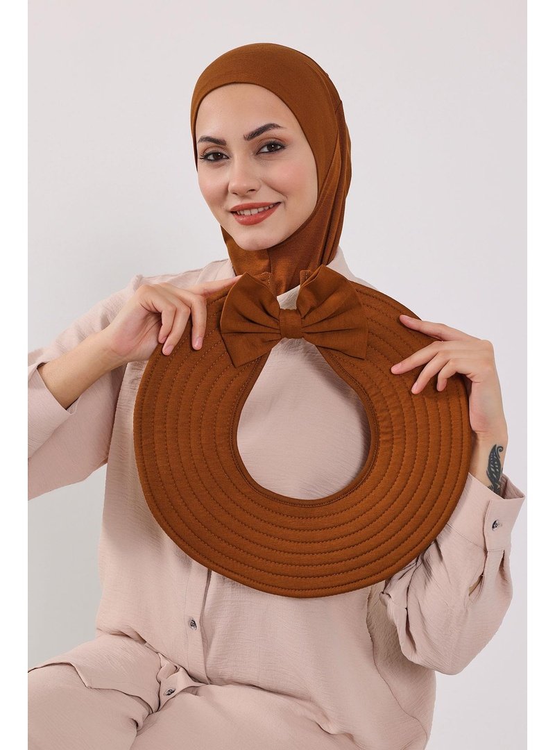 Aisha`s Design Kiremit Türban Üzeri Penye Pratik Tak Çık Fiyonklu Şapka,sp 4,sp