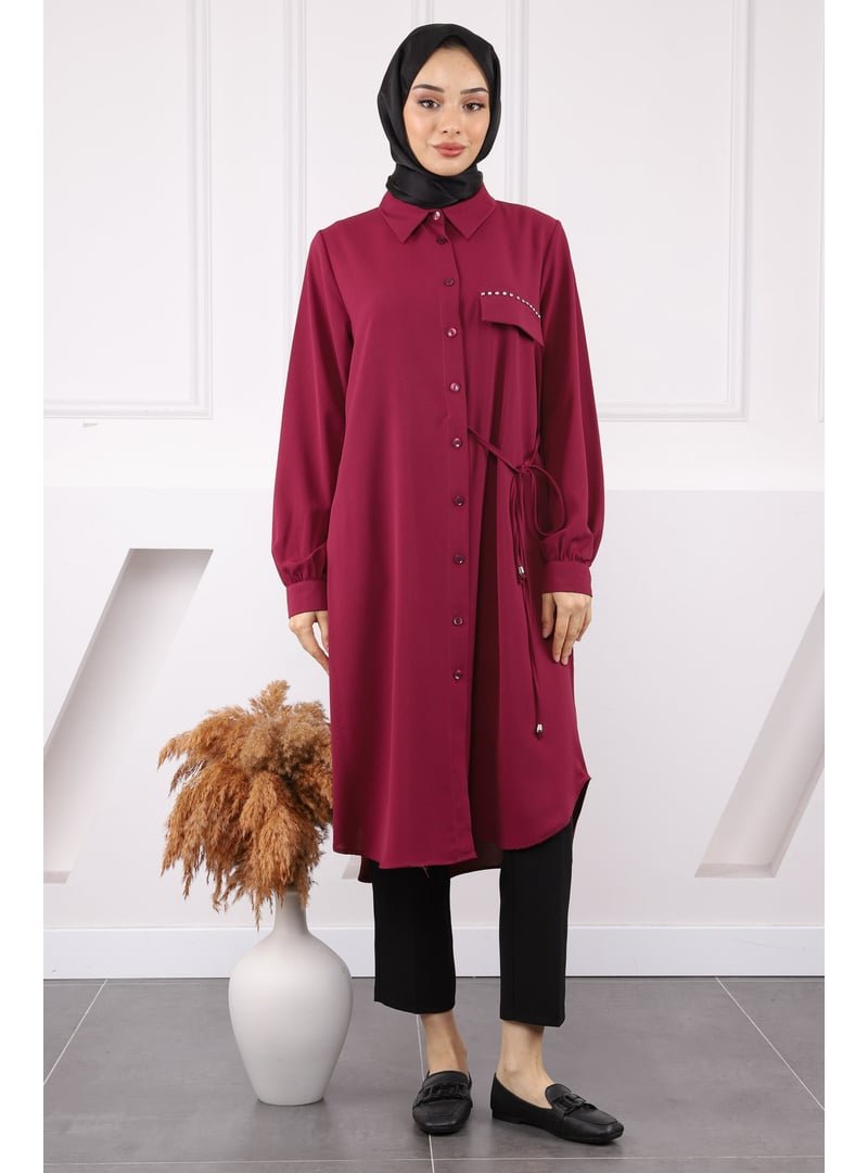 İmaj Butik Bordo Yan Bağlamalı Linda Tunik