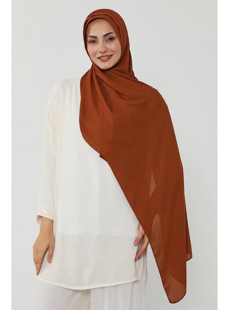 Aisha`s Design Kiremit Penye İç Boneli Pileli Krep Şal,ps