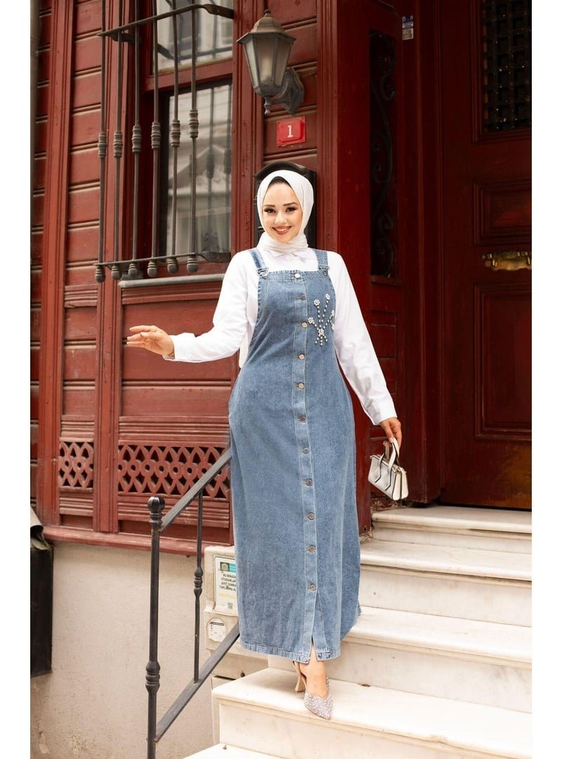 Harmatime butik Taşlı Askılı Denim Salopet