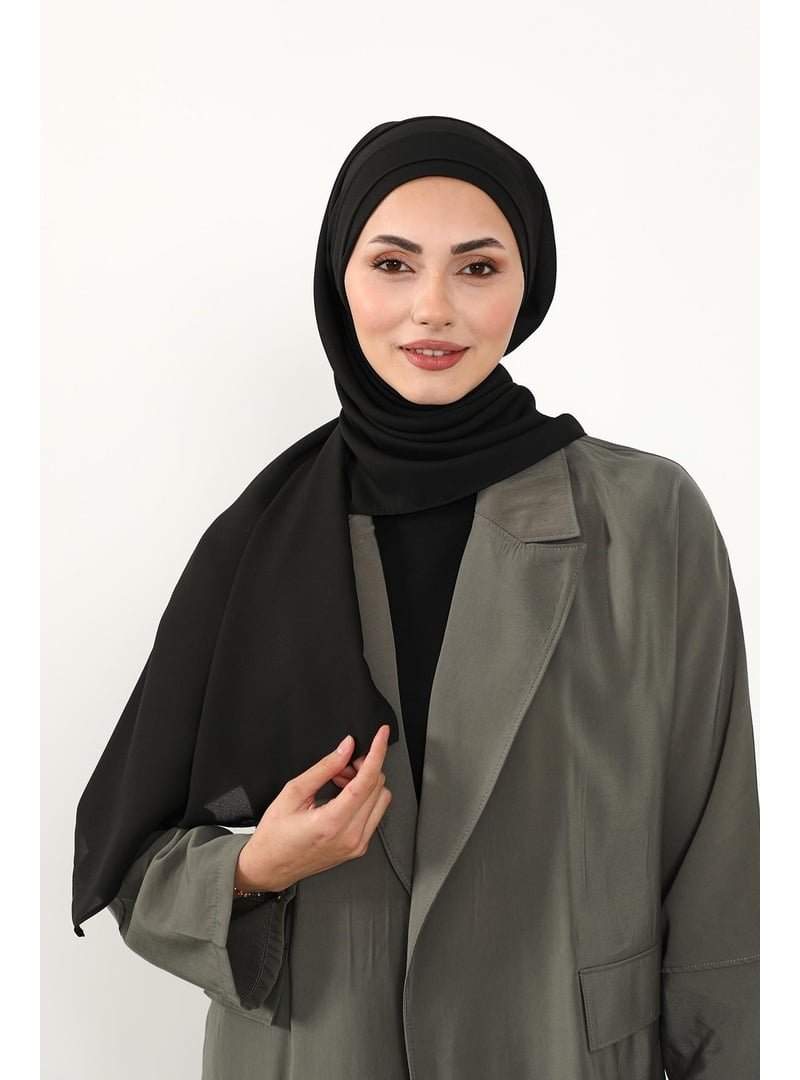 Aisha`s Design Siyah Önü Pileli Tasarım Krep Pratik Şal,ps