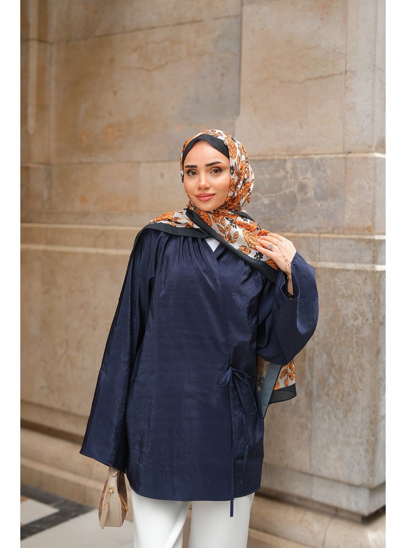 Locco Moda Lacivert Yakası Pile Detaylı Kimono