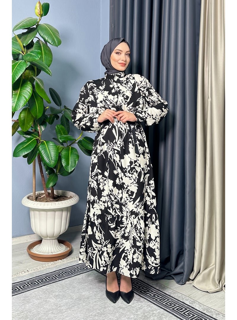 Liz Butik Beyaz Hera Desenli Elbise