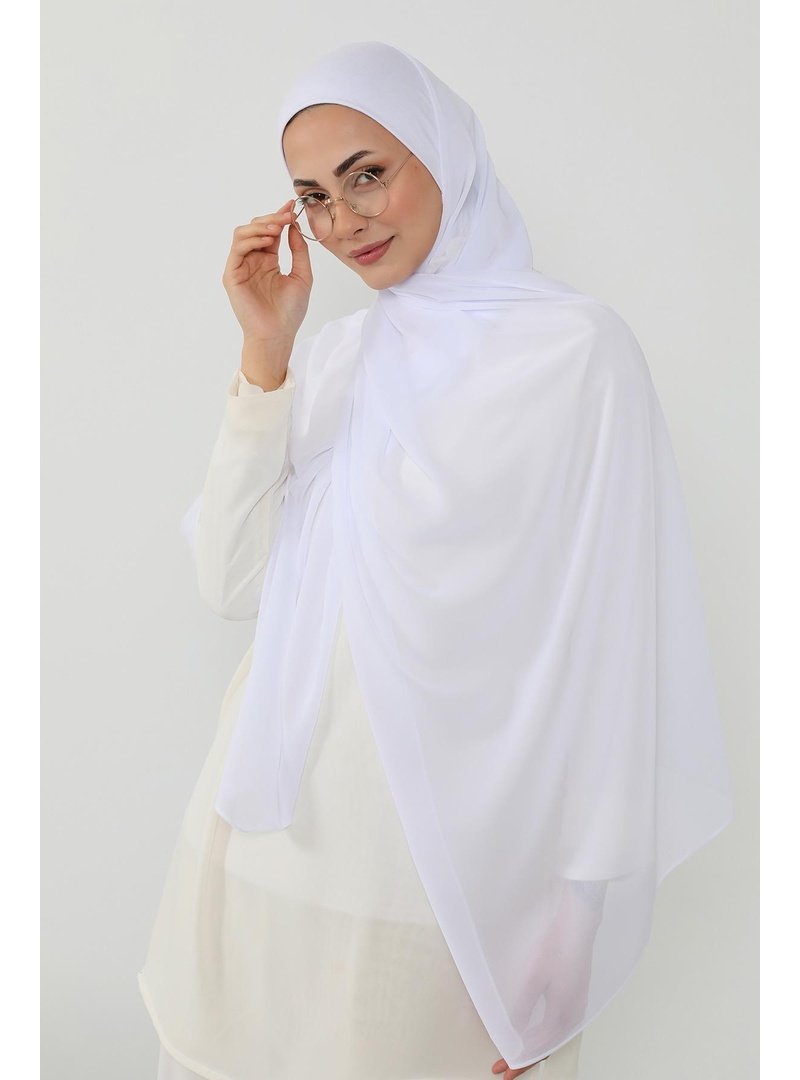 Aisha`s Design Beyaz Penye İç Boneli Pratik Şifon Şal,ps